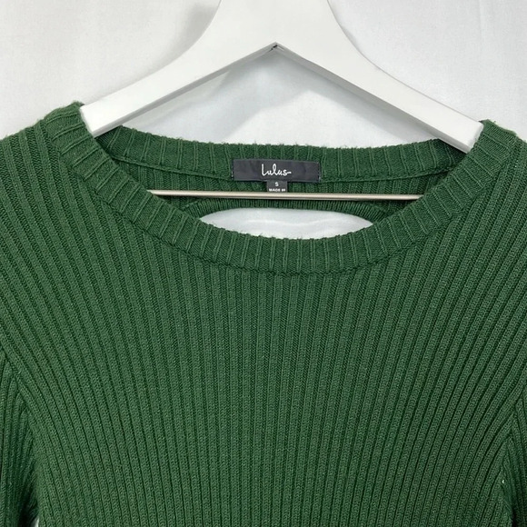 Lulu’s Womens Sweater Dress S Forest Green Midi Ribbed Cutout Back Bodycon EUC - Picture 3 of 11